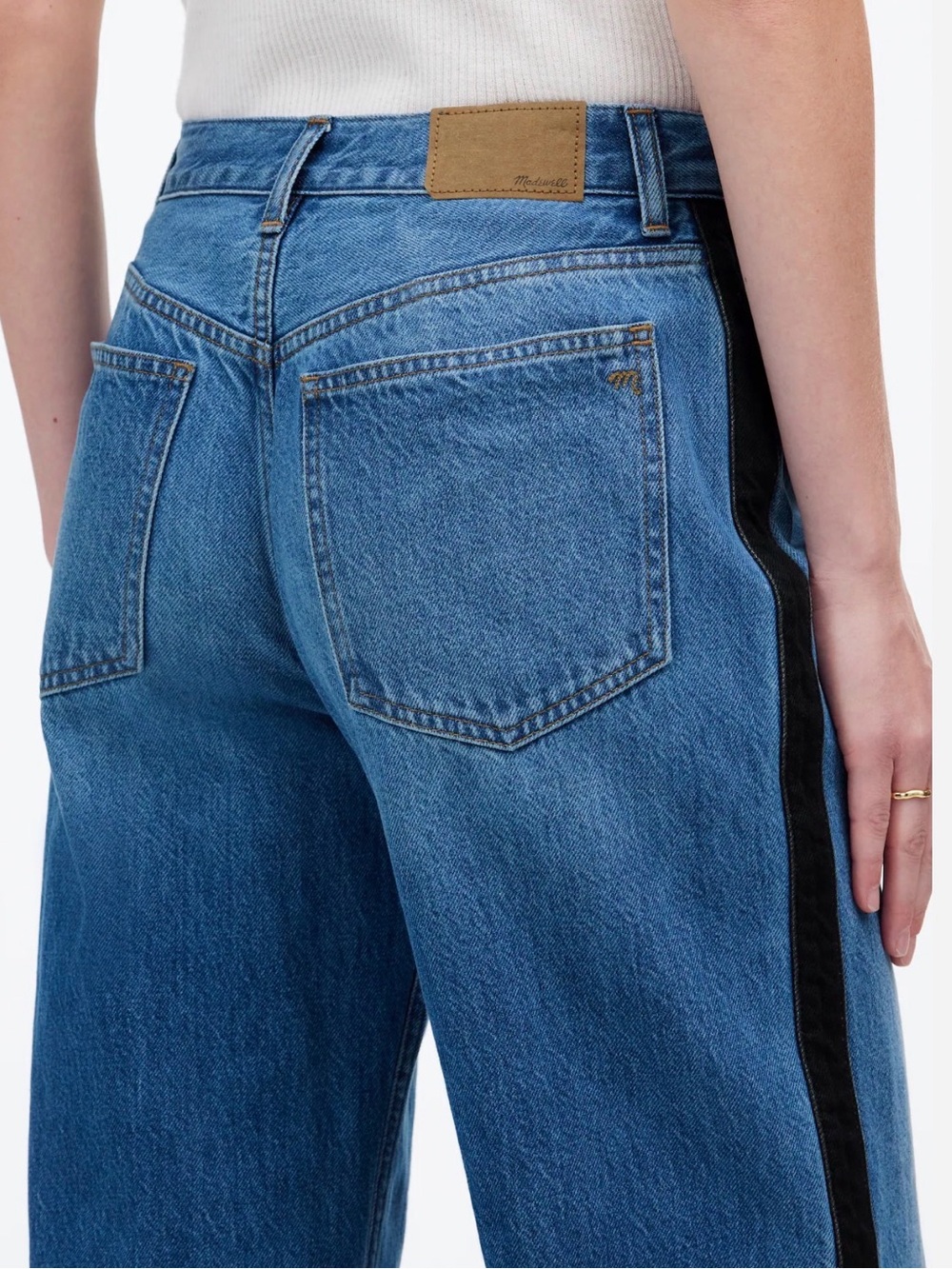 Madewell Blue Denim low slung baggy Jeans with Black Side Stripe